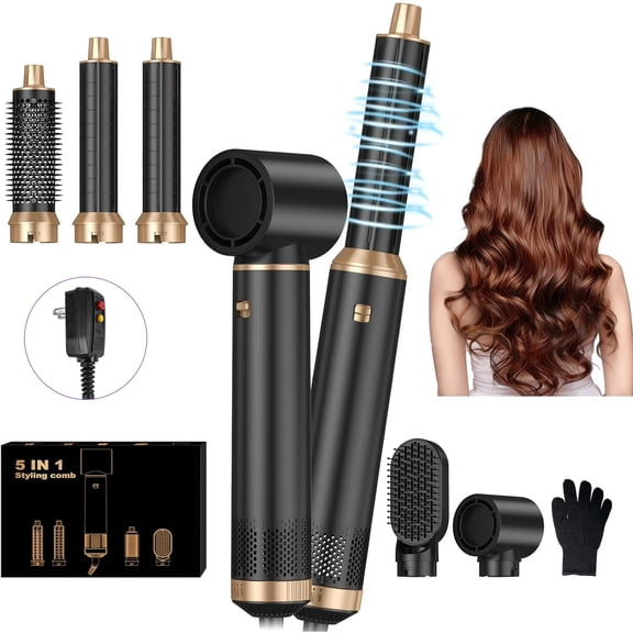 5 in 1 Blow Dryer Brush & Air Styler Ionic Hair Dryer Brush for Straight/Curly/Thick Hair, Auto Curler, Magic Styler for Fast Drying, Frizz-Free, Salon & Travel Use