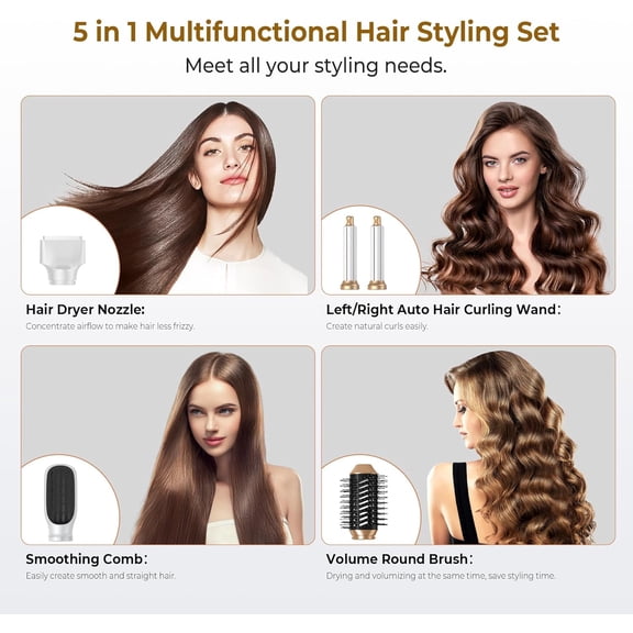 5 in 1 Blow Dryer Brush,Hair Dryer Brush with Detachable Air Styler,Negative Ionic Magic Hair Styler,Hot Air Brush for Women Volumizer,Straightener,Drying