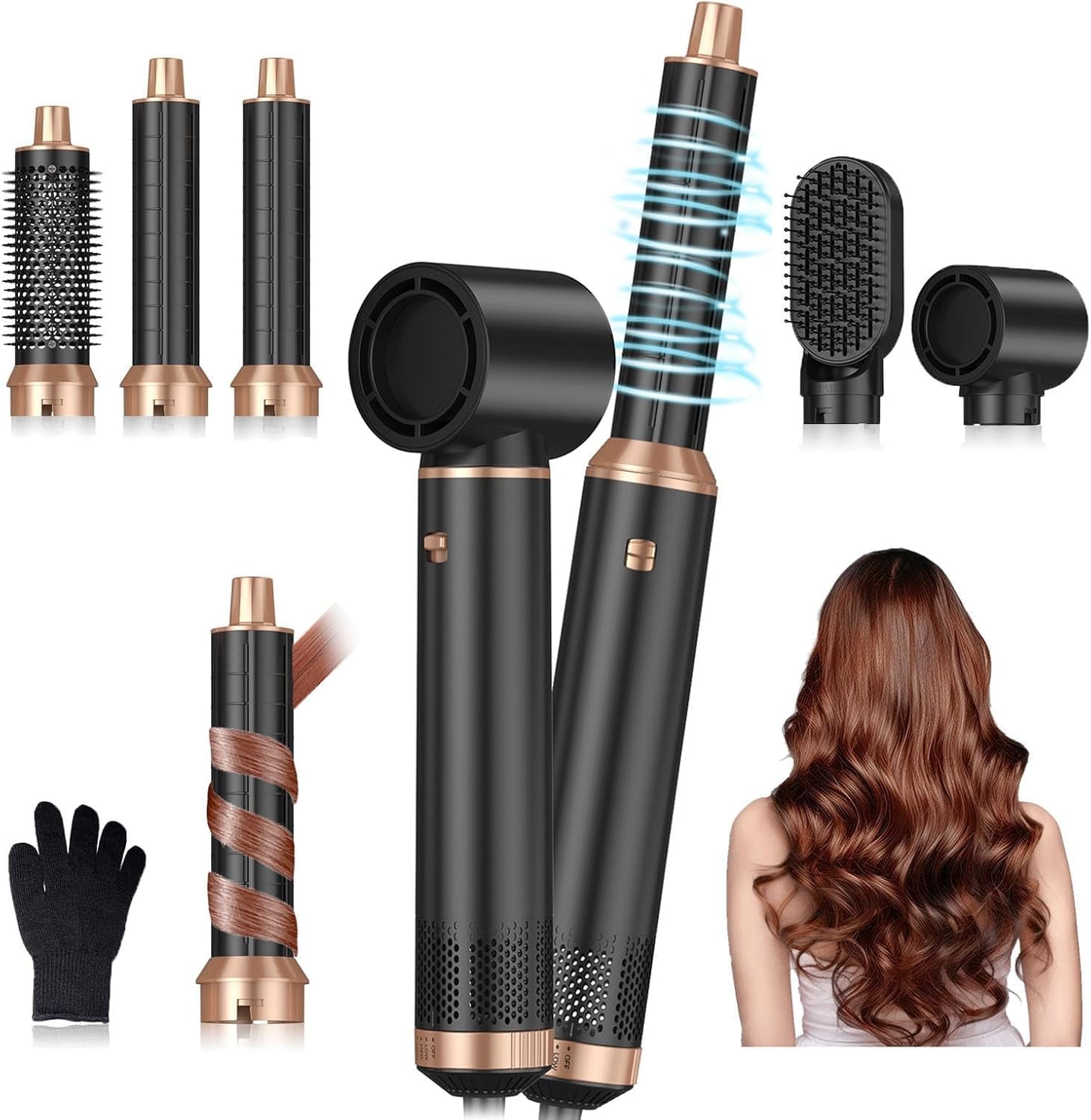 5 in 1 Blow Dryer Brush, Taotique Upgrade Hair Dryer Brush Air Curler Air Curling Wrap Styler, Detachable Hot Air Brush Negative Ion Curling Brush Iron, Hair Styling Tools for Drying Curling