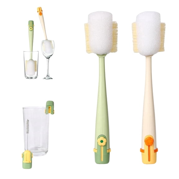 5-in-1 Multifunctional Bottle Brush Set, Hard Bristle and Sponge Head Cleaning Tools for Kitchen, Cup Lids, 5 Pcs, White and Green