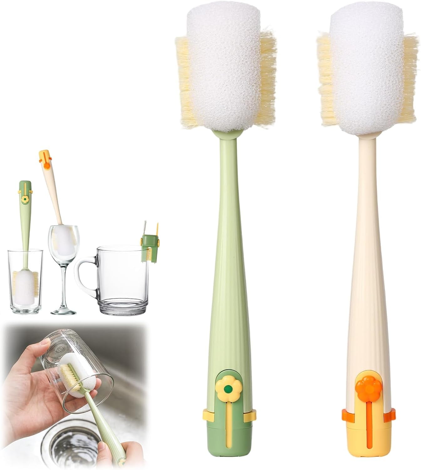 5 in 1 Bottle Cleaning Brush Set, 2026 New Multifunctional Water Bottles Cleaner Brushs, Detachable Portable Bottle and Cup Lid Cleaning Brush Tool, Straw, Lid, Gap & Cup Brushes (Green + White)
