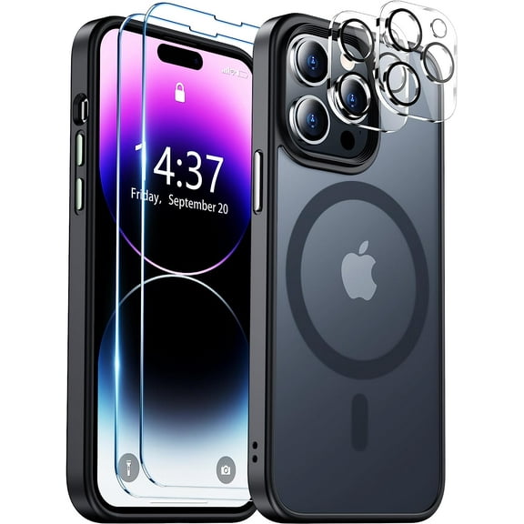 5 in 1 Bundle Case Designed for Apple iPhone 14 Pro Max Clear Magnetic Case with 2 Tempered Glass and 2 Camera Lens, Shockproof Transparent Magnetic Crystal Clear Case for Apple iPhone 14 Pro Max