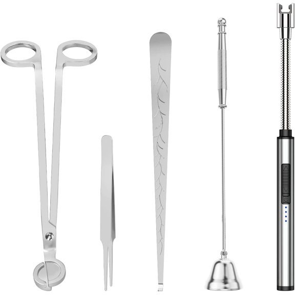 5 in 1 Candle Accessory Set,Candle Wick Trimmer Cutter,Candle Wick Dipper,Candle Wick Snuffer,Rechargeable Candle Lighter,Tweezers,Stainless Steel Candle Care Kit Home Gift for Aromatherapy