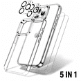 thumbnail image 1 of 5 in 1 Case for iPhone 15 Pro 6.1-Inch with 2-Pack Each Tempered Glass Screen Protector and Camera Lens Protector, Non-Yellowing Shockproof Bumper Phone Cover (Clear), 1 of 7