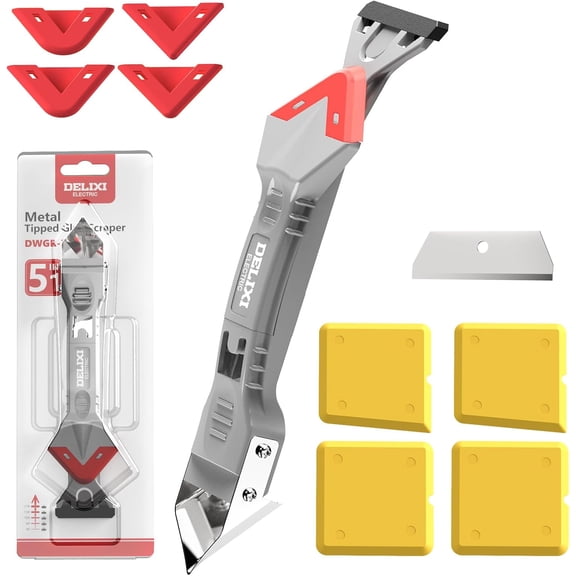 5 in 1 Caulking Tool with 5 Pads and 4 Glass Glue Corner Scrapers, Caulk Remover Tool with Replacement and Unclogging , Caulking for Kitchen Bathroom