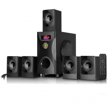 5.1 Channel Bluetooth Surround Sound Speaker System with USB, SD, FM Radio and Remote Control, Black