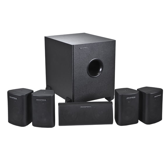 Monoprice 5.1 Channel Home Theater Satellite Speakers And Subwoofer - Black