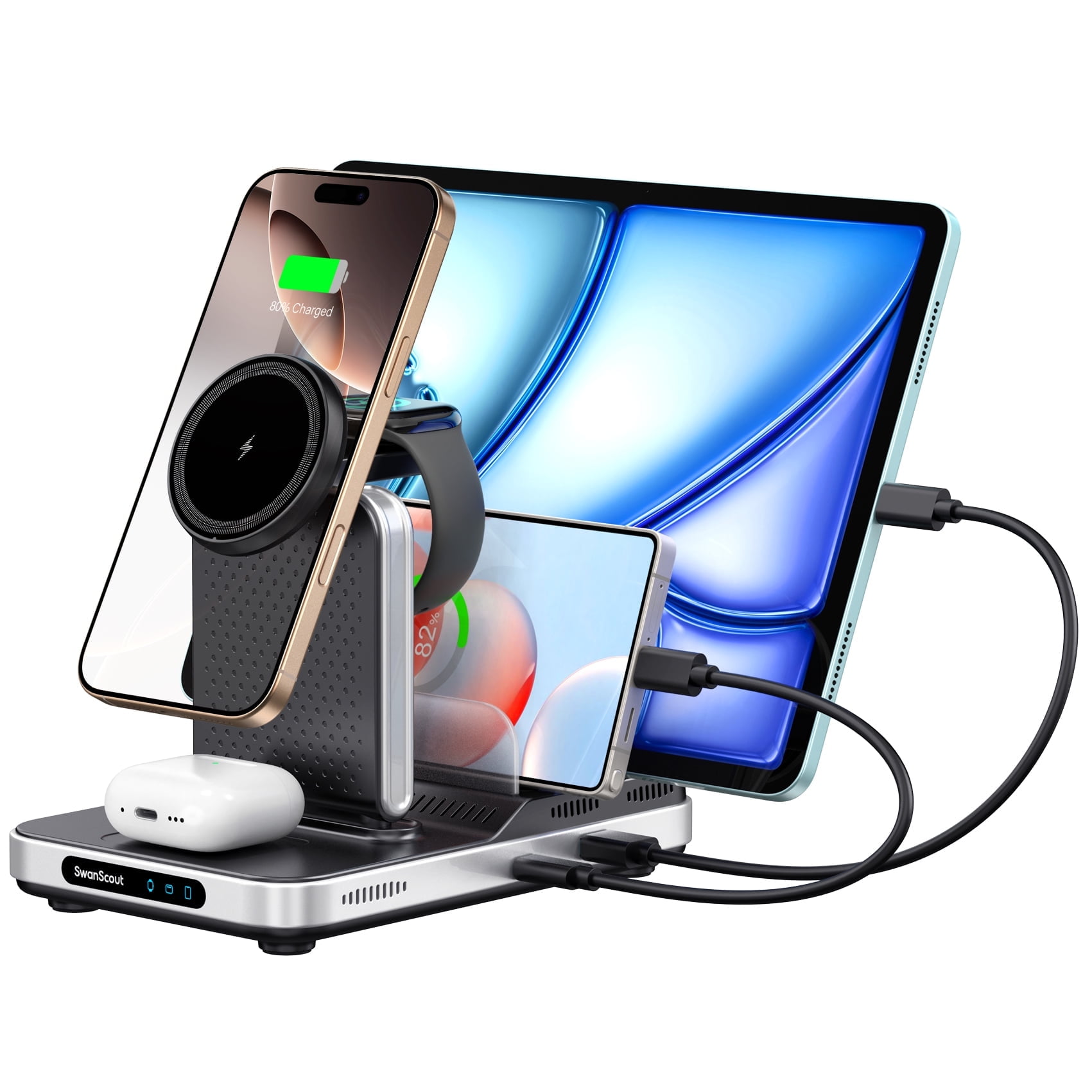 5 in 1 Charging Station for Apple Multiple Devices, SwanScout 901M, Magnetic Wireless Charger for iPhone 16/15/14/13/12 Series, for Apple Watch 10/9/8/7/6/Ultra 2, for AirPods/iPad/Tablet/Switch