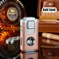 thumbnail image 1 of 5 in 1 Cigar Lighter with Cigar Cutter V Cut, Cigar Punch, Cigar Draw Enhancer, Cigar Holder, Refillable Butane Torch Lighter Gift for Men, Windproof Triple Jet Flame Lighter for Smoking, 1 of 9