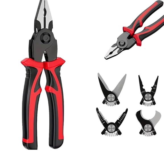 5 in 1 Combination Plier Tool Set,Wire Stripper,Crimping Plier, Cable Cutter, Electrician Scissors,Multifunctional Combination Interchangeable Pliers Kit 8 Inch