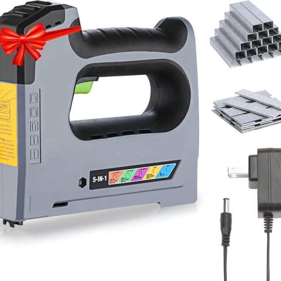 5 in 1 Cordless Staple Gun, 3.6V Rechargeable Electric Stapler with 2000 Staples and Nails, Upholstery Staple Gun for Wood, Furniture, Office, and DIY Projects