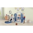 thumbnail image 1 of 5 in 1 Crown-themed Toddler Slide and Swing Set, Indoor Outdoor Playground Climber Slide with Slide, Basketball Hoop and Toy Storage Organizer for Kids, Blue & Grey, 1 of 9