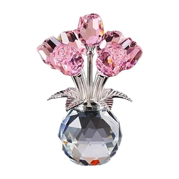 5.1" Crystal Purple Rose Bouquet Figurine - A Timeless Symbol of Elegance and Love,3D Red Rose Figurine Crystal Glass Flowers with Stems,Tiny Mini Modern Eternal Roses Gift for Women Men (Pink)