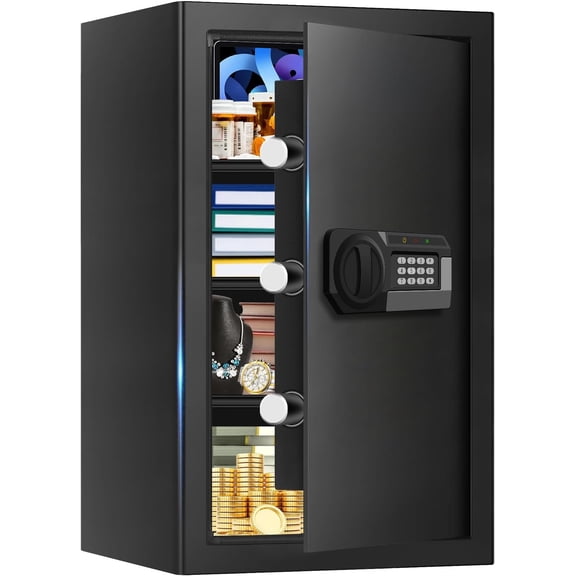 5.1 Cuft Large  Safes Water and Fireproof with Digital Keypad & Key Lock, Fire  Safes with 3 Removable Shelves, Anti- Safe Box for  Documents , 23.62"H x14.96"W x 12.2"D