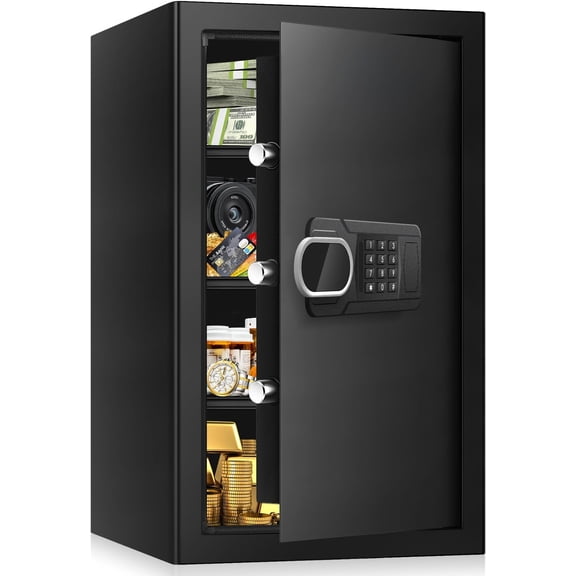 5.1 Cuft Large  Safes Water and Fireproof with Digital Keypad & Key Lock,  Safes for  with 3 Removable Shelves, Anti- Safe Box for  Documents , 23.62"H x14.96"W x 12.2"D