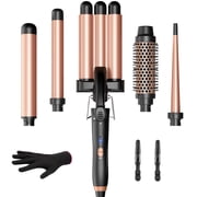5 in 1 Curling Iron, Curling Iron Set with Negative Ion Thermal Brush and 4 Interchangeable Ceramic Curling Irons 0.35 -1.5 , Fast Heating Crimper Hair Tool with Glove&2 Clips, Long Lasting Curls