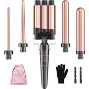5 in 1 Curling Iron Set,Curling Iron Wand with 3 Barrel Hair Crimper and 4 Interchangeable Ceramic Curling Wand0.35-1.25, Contain Protective Glove & 2 Clips