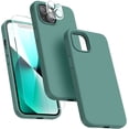 thumbnail image 1 of [5 in 1 Designed for iPhone 13 Case, with 2 Pack Screen Protector + 2 Pack Camera Lens Protector, Liquid Silicone Slim Shockproof Protective Phone Case [ Microfiber Lining](Midnight Green), 1 of 12