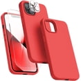 thumbnail image 1 of [5 in 1 Designed for iPhone 13 Case, with 2 Pack Screen Protector + 2 Pack Camera Lens Protector, Liquid Silicone Ultra Slim Shockproof Protective Phone Case [ Microfiber Lining] 6.1 (Red), 1 of 12