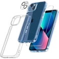 thumbnail image 1 of [5 in 1 Designed for iPhone 13 Case, [Not-Yellowing] with 2X Tempered Glass Screen Protector + 2X Camera Lens Protector [Military-Grade Drop Protection] Shockproof Slim 6.1 Inch Crystal Clear, 1 of 7