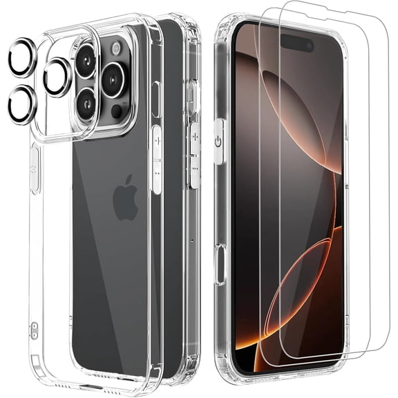 5 in 1 Designed for iPhone 16pro Clear Case with Screen Protector[2 Pack] +Camera Lens Protector[2 Pack], Military Grade Drop Protection Transparent Cover 6.3 Inch