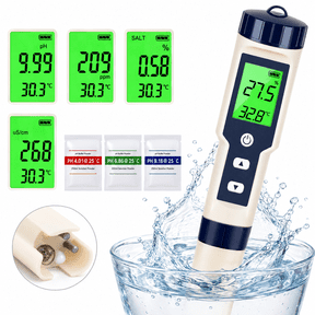 5 In 1 Digital Water Quality Tester Meter PH TDS EC Salinity Temperature Tester Pen With Backlit Display ATC Waterproof Portable Water Testing Tool For Aquarium Pool Drinking Water Hydroponics