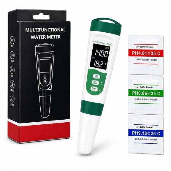 5 in 1 Digital Water Quality Tester Pen, pH TDS EC Salinity Temperature Meter with Backlit LCD ATC, Portable Test Kit for Hydroponics Aquarium Pool Spa Drinking Water