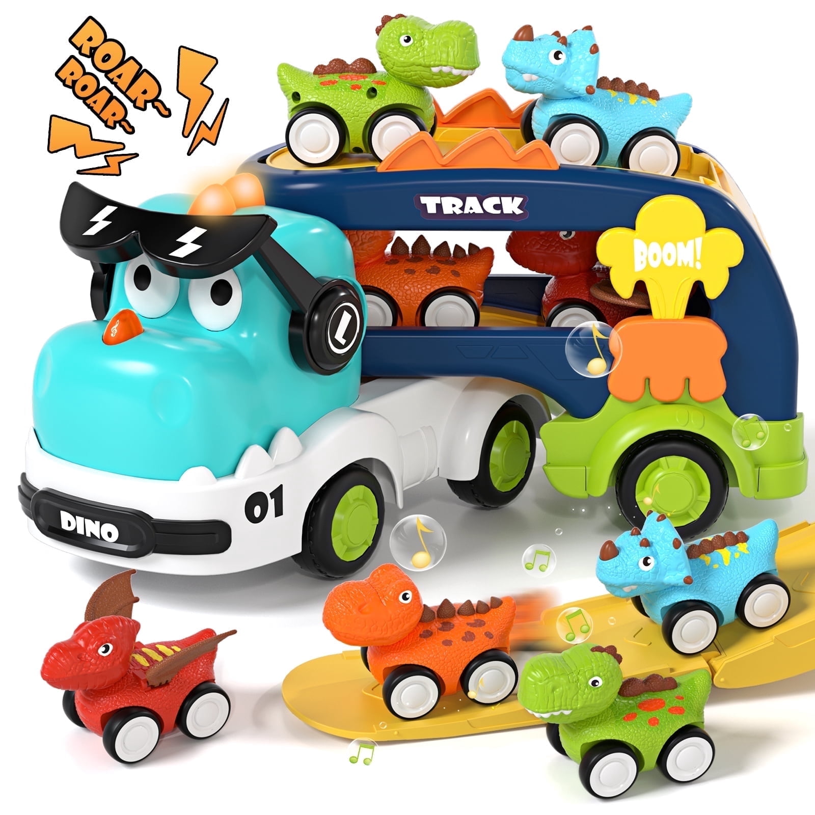 Dinosaur Carrier Truck for 2 3 4 5 6 Year Old Kids, 5 in 1 Carrier ...