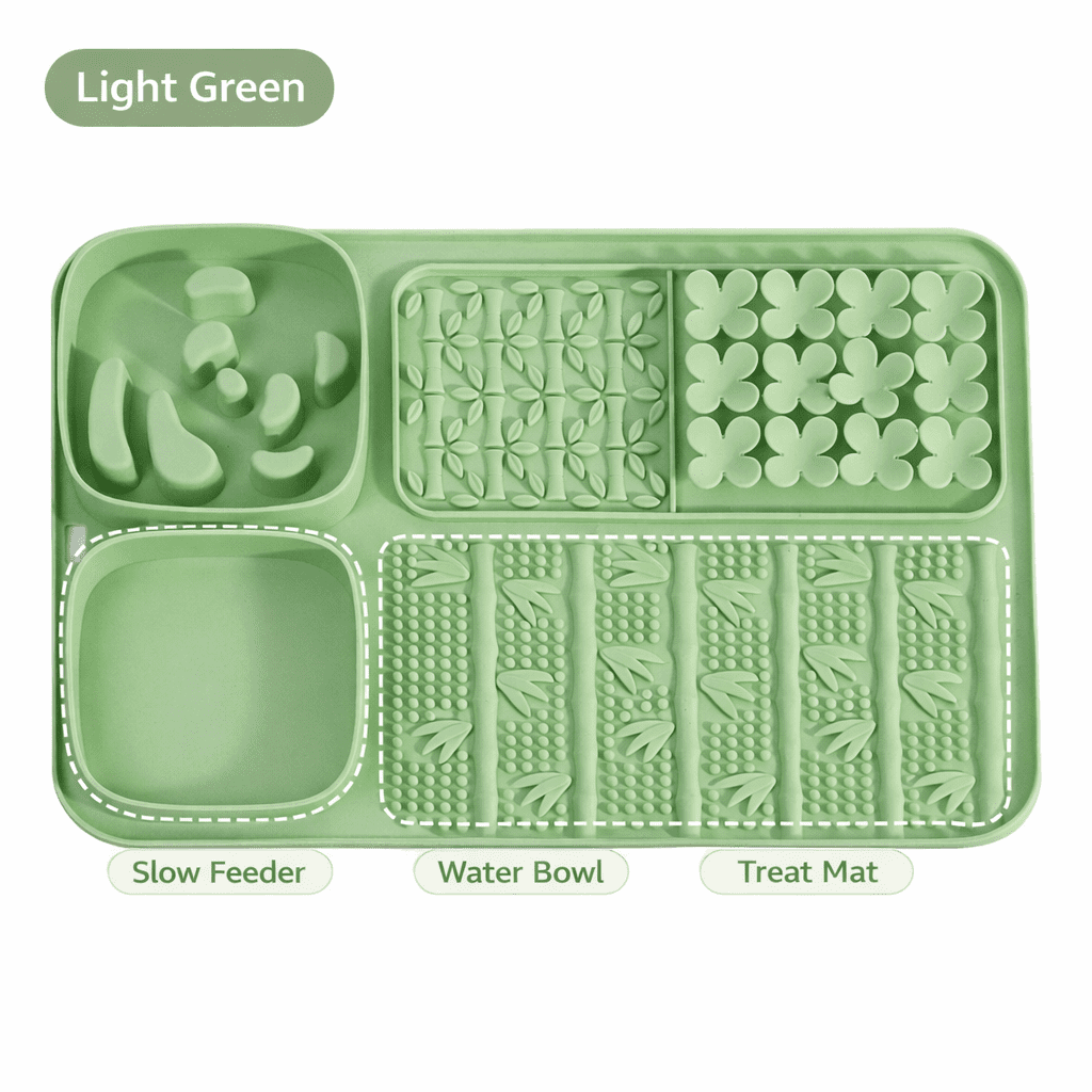 5 in 1 Dog Slow Feeder & Lick Mat for Dogs and Cats, Multifunction Silicone Pet Feeding Mat with Treat Compartments & Water Bowl, Dog Enrichment Toy for Slow Feeding & Anxiety Relief