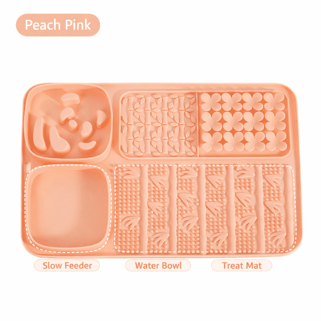 5 in 1 Dog Slow Feeder & Lick Mat for Dogs and Cats, Multifunction Silicone Pet Feeding Mat with Treat Compartments & Water Bowl, Dog Enrichment Toy for Slow Feeding & Anxiety Relief