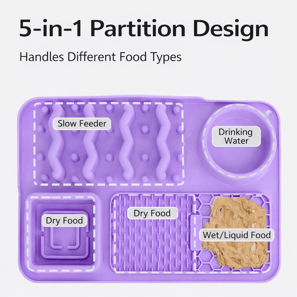 5 in 1 Dog Slow Feeder Lick Mat for Dogs & Cats, Silicone Pet Feeding Mat with Suction Cups, Dog Enrichment Toy for Anxiety Relief, Slow Feeding Treat Mat