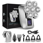 5 in 1 Electric Head Shaver for Bald Men, 8D Elctric Shaver Cordless Razor W/ with Nose Hair Sideburns Trimmer, IPX7 Waterproof Wet/Dry Mens Grooming Kit, Anti-Pinch, LED Display, USB Rechargeable