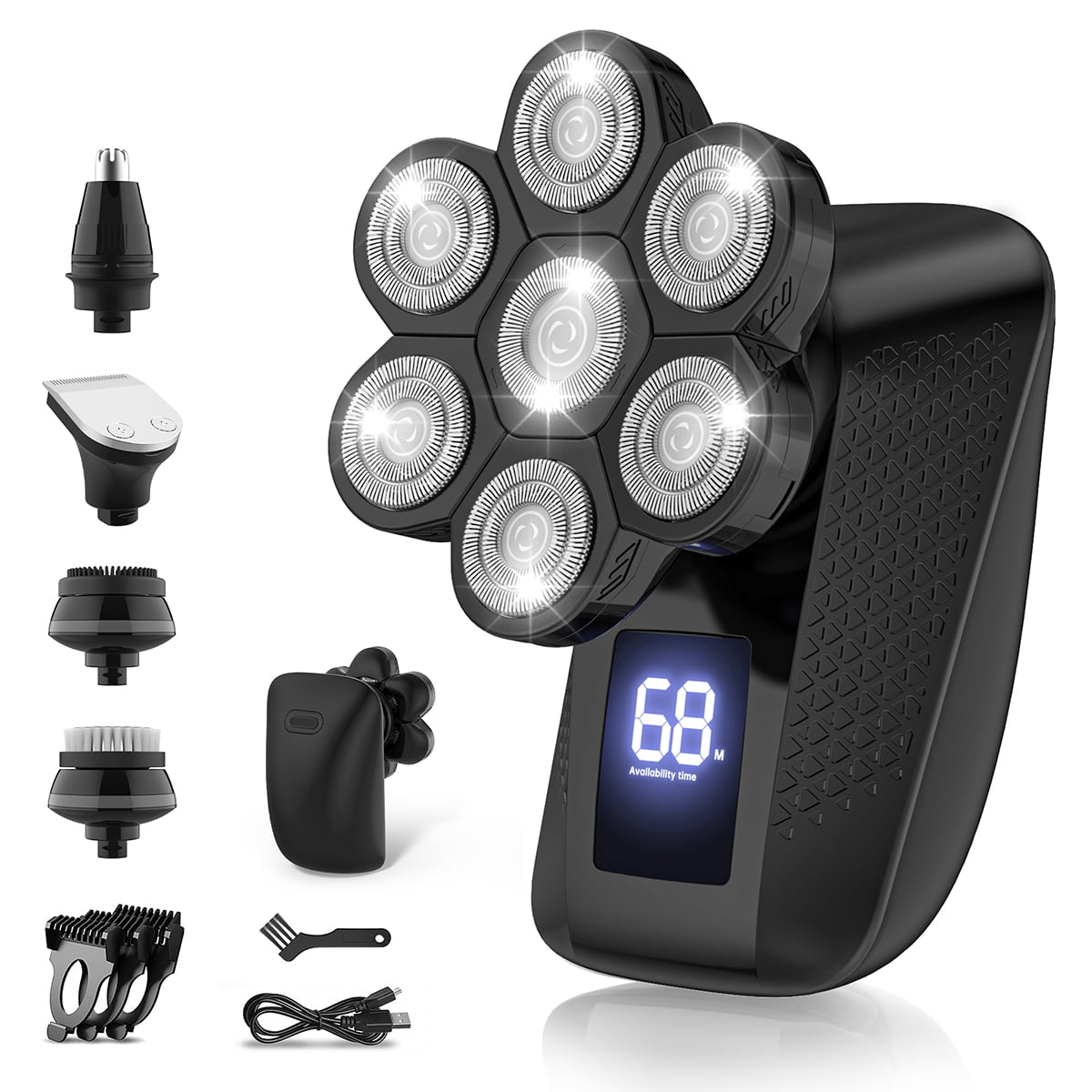 7D Head Shaver for Men, 5 in 1 Electric Bald Head Shaver with High-Speed Motor, IPX7 Waterproof Head Razor with LED Display, Dry/Wet, USB Rechargeable, Perfect for Home & Travel