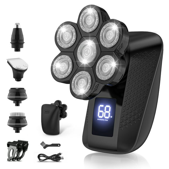 7D Head Shaver for Men, 5 in 1 Electric Bald Head Shaver with High-Speed Motor, IPX7 Waterproof Head Razor with LED Display, Dry/Wet, USB Rechargeable, Perfect for Home & Travel