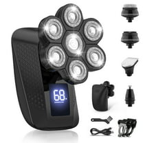 Head Shavers for Bald Men, 7D Electric Shaver Razor with Nose Hair Sideburns Trimmer, IPX7 Waterproof Wet/Dry LED Display Rechargeable Rotary Shaver 5 in 1 Grooming Kit