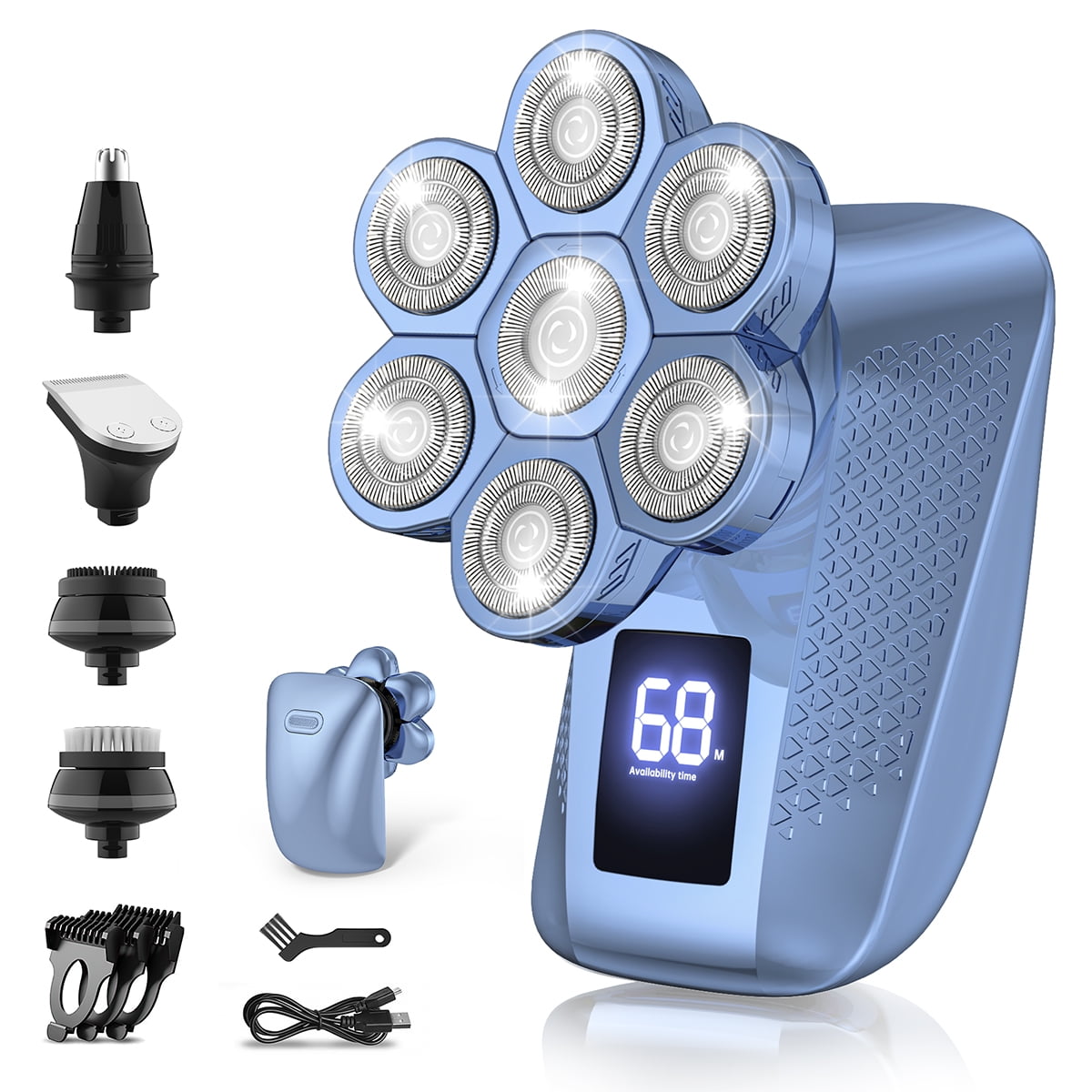 7D Head Shaver for Men, 5 in 1 Electric Bald Head Shaver with High-Speed Motor, IPX7 Waterproof Head Razor with LED Display, Dry/Wet, USB Rechargeable, Perfect for Home & Travel