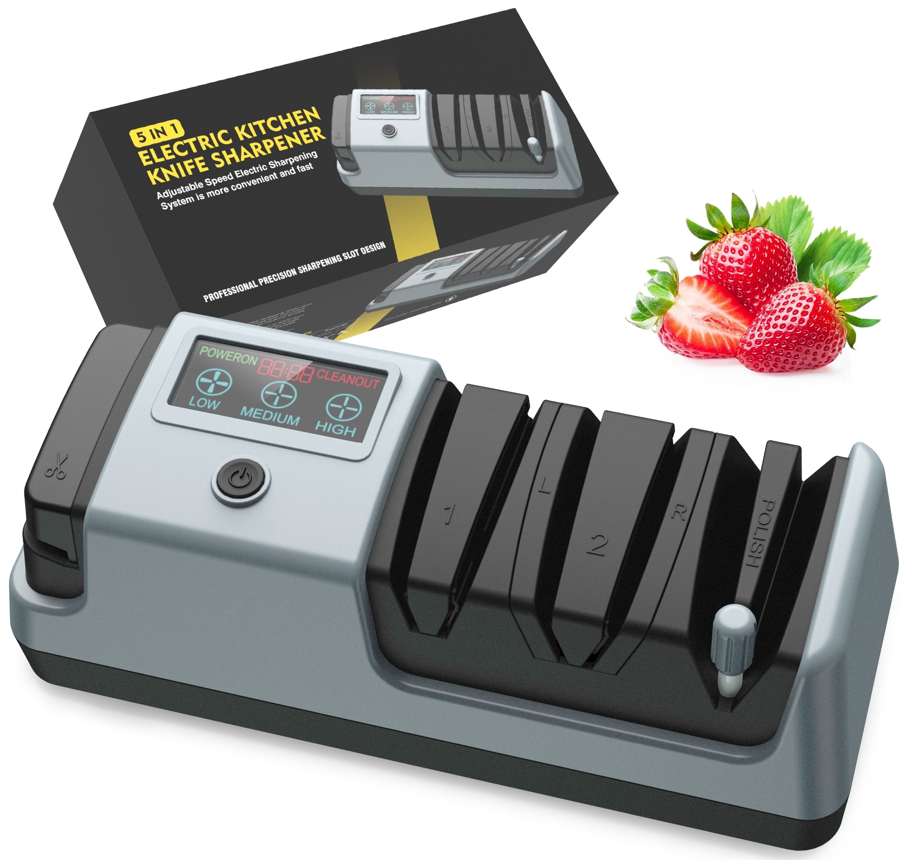5 in 1 Electric Knife Sharpener- 3 Rotational Speed Adjustable Electric Knife Sharpeners, Suitable for Straight Blade Knives, Serrated Knives, Meat Cleaver Knives, Ceramic Knives&Scissors