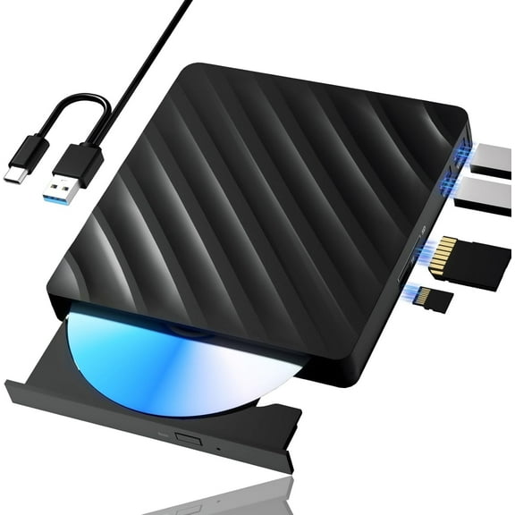External CD/DVD Drive for Laptop, DVD Player for Laptop, 5 in 1 USB 3.0 Ultra-Slim Portable, CD Burner External Disk Drive Optical Compatible with Laptop, Desktop Mac, Windows 11/10/8/7 Linux