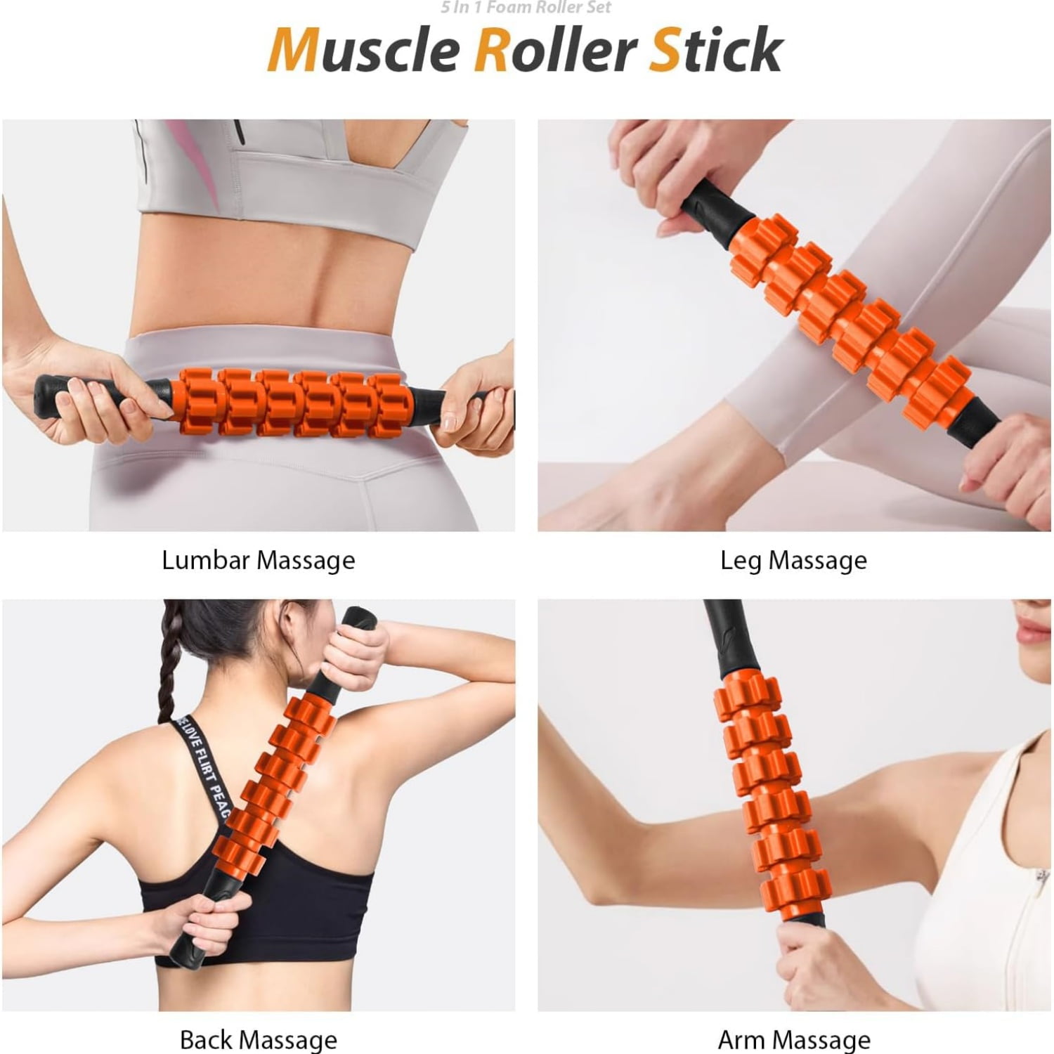 5 in 1 Foam Roller Set for Deep Tissue Muscle Massage, Trigger Point Fitness Exercise Foam Roller, Massage Roller, Massage Ball, Stretching Strap, for Whole Body
