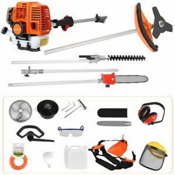 5 in 1 Gas Weed Eater, 52cc 2-Cycle Grass Trimmer & Hedge Trimmer, Brush Cutter, Weed Wacker Gas Powered, Pole Saw with Extension Pole, String Trimmer for Home, Garden, Lawn Care