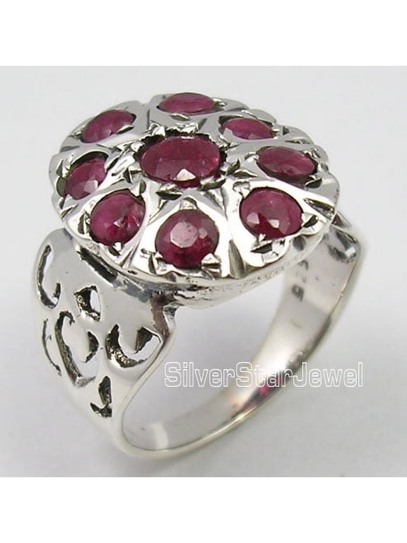 5.1 Grams 925 Solid Silver Exclusive Red Ruby Multistones Celtic Ring Size 5