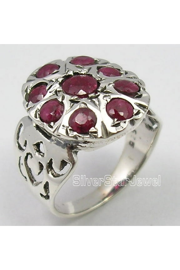 5.1 Grams 925 Solid Silver Exclusive Red Ruby Multistones Celtic Ring Size 5