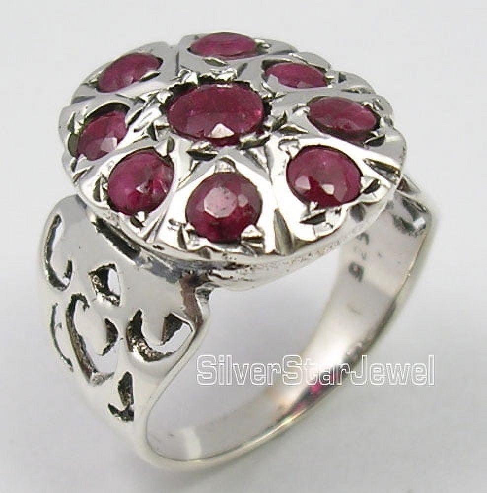 SilverStarJewel 925 Sterling Silver Ruby Multistone Celtic Ring – 5.1g – Any Size – Natural Ruby