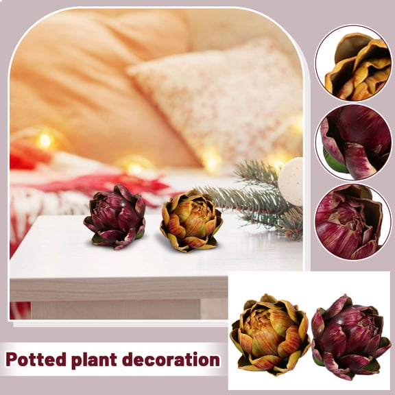 5.1"H Faux Artichoke Fruit Plastic Artificial Flower Head Green/Purple Bouquet Party Fruit Disg Decor Cynara scolymus Heads for Kitchen Home Table Wedding Decorations(Yellow)