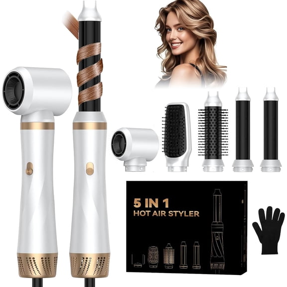 5 in 1 Hair Dryer Brush, Blow Dryer Brush Set with Air Curler Wrap Hair Styler, Negative Ionic Blow Dry Brush, Detachable Hair Tool for Curling, Volumizer,Straightener,Drying