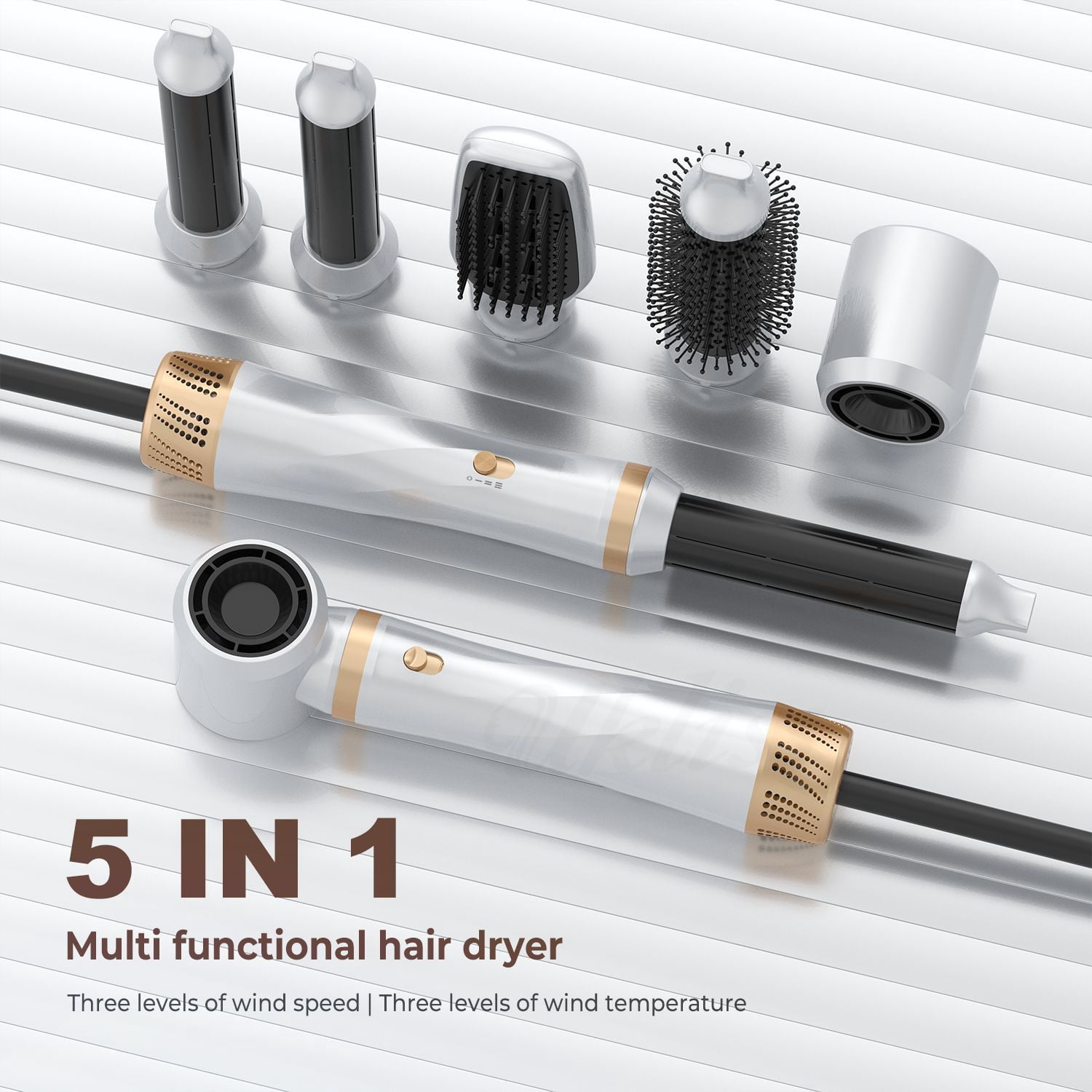 5 in 1 Hair Dryer Brush Set, Blow Dryer Brush with Air Style Wrap Hair Styler, Negative Ionic Magic Style Set, Detachable Air Curler for Volumizer,Straightener,Drying