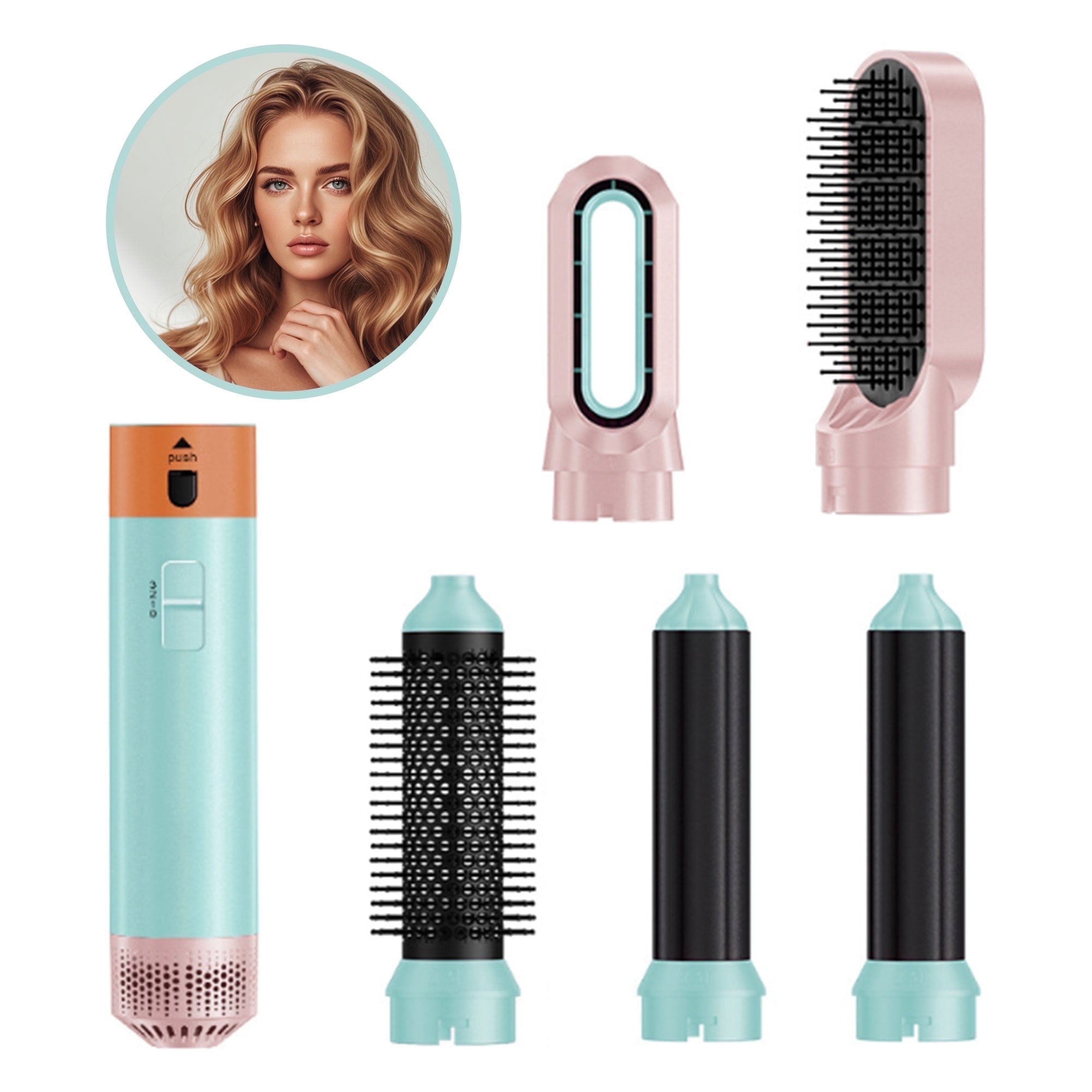 5 in 1 Hair Dryer Brush Set – Ionic Air Styler, Blow Dryer, Curling Iron & Hot Air Brush in One, Detachable Design for Drying, Curling, and Straightening Hair
