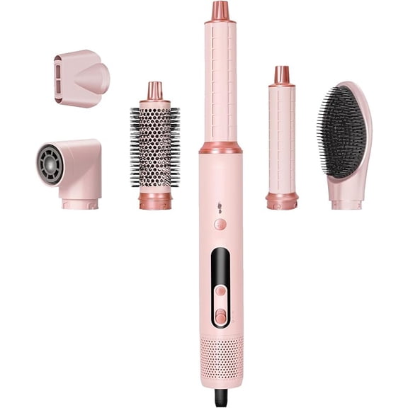 5 in 1 Hair Styler & Hair Dryer Brush, Low-Speed Negative Ionic Air Styler Drying, Multi Hair Styler, Professional Blow Dryer Brush for Curling Volumizing Straightening Styling(Pink)