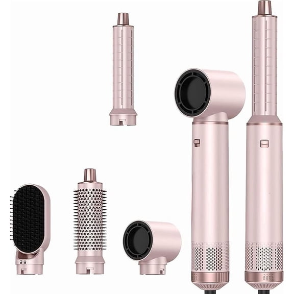 5 in 1 Hair Styler & Hair Dryer Brush, Low-Speed Negative Ionic Air Styler Drying, Multi Hair Styler, Professional Blow Dryer Brush for Curling Volumizing Straightening Styling(Pink)