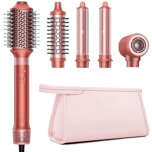 5 in 1 Hair Styler Hot Air Styler, High-Speed Hair Dryer Brush, Fast Drying No Heat Damage Ionic Blow Dryer Brush for Women Volumizing, Curling, Straighten, Frizz-Free Multi Stylers - Bronze